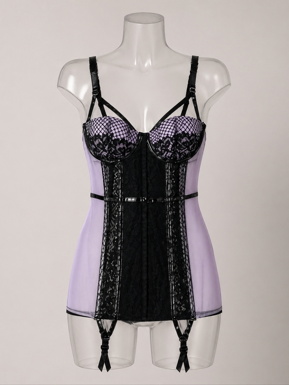 Victoria's Secret 34B Scandalous Bustier Lingerie Black Lace Lavender Garter Y2K